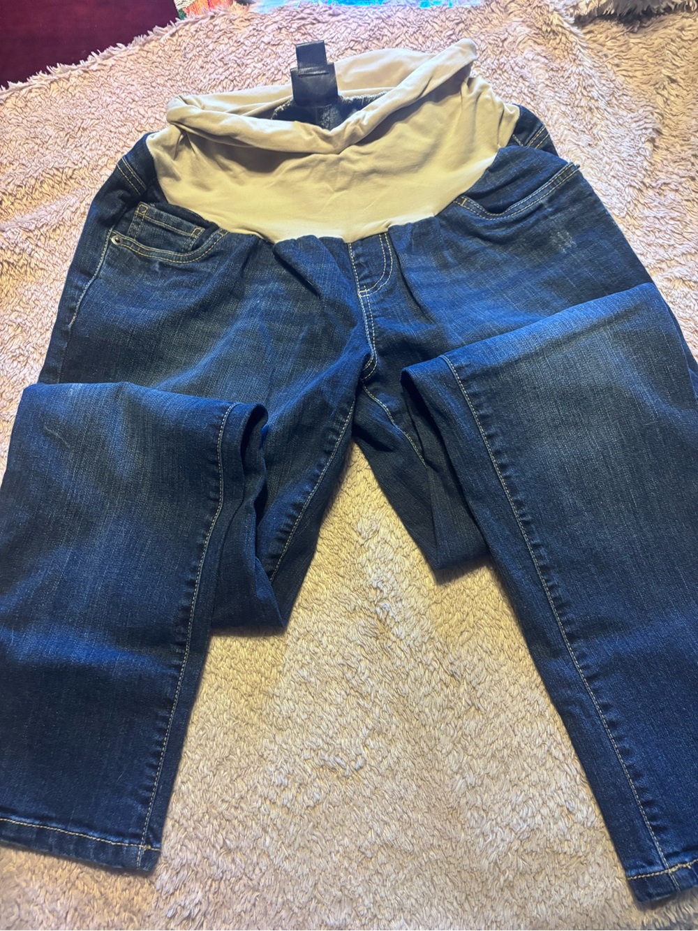 Motherhood Blue Denim Maternity Jeggings with Beige Comfort Panel - Picture 2 of 4